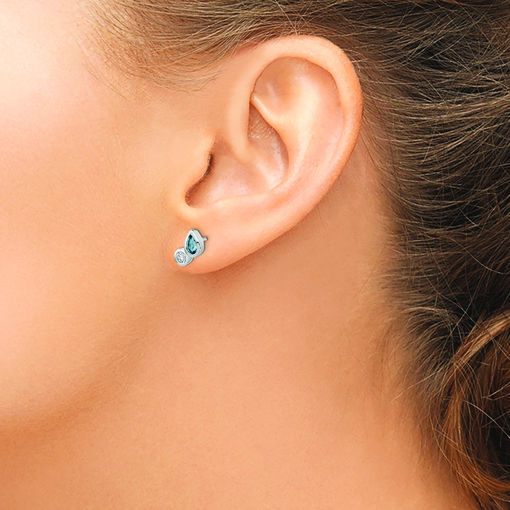 Sterling Silver Rhodium Sky Blue Topaz and CZ Post Earrings - Image 3