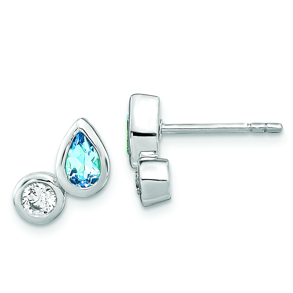Sterling Silver Rhodium Sky Blue Topaz and CZ Post Earrings
