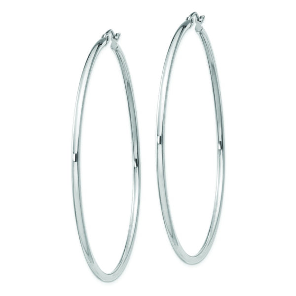 Sterling Silver Rhodium-plated 2mm Round Hoop Earrings - Image 2