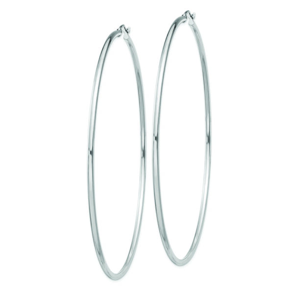 Sterling Silver Rhodium-plated 2mm Round Hoop Earrings - Image 2