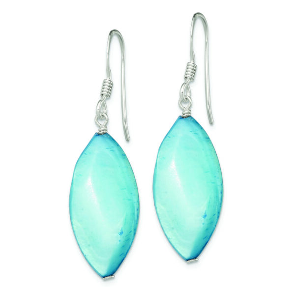 Sterling Silver Polished Blue Mother of Pearl Marquise Dangle Earrings - Image 2