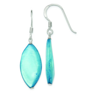 Sterling Silver Polished Blue Mother of Pearl Marquise Dangle Earrings
