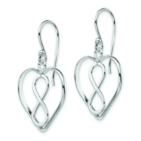 Sterling Silver Rhodium-plated Polished Infinity Open Heart Dangle Earrings - Image 2
