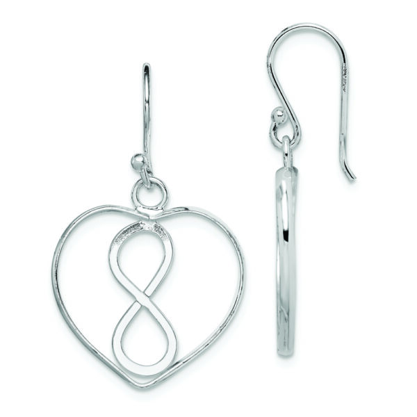 Sterling Silver Rhodium-plated Polished Infinity Open Heart Dangle Earrings