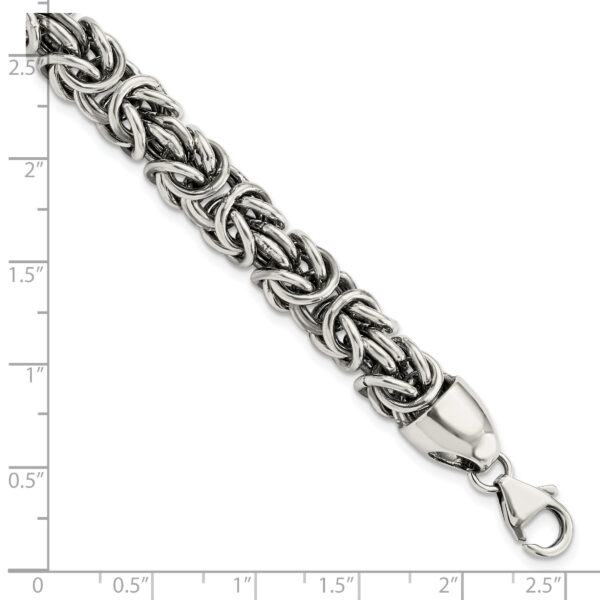Sterling Silver Polished & Antiqued 8.5in Byzantine Bracelet - Image 2