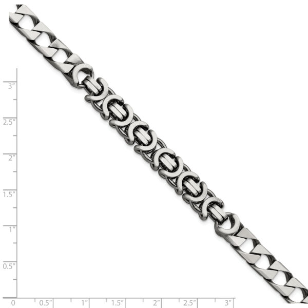 Sterling Silver Mens Antiqued Brushed Curb/Circles Bracelet - Image 2