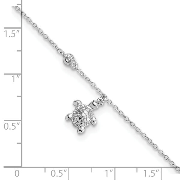 Sterling Silver Rhodium-plated Polished CZ Turtle 9in Plus 1 in Ext. Anklet - Image 3