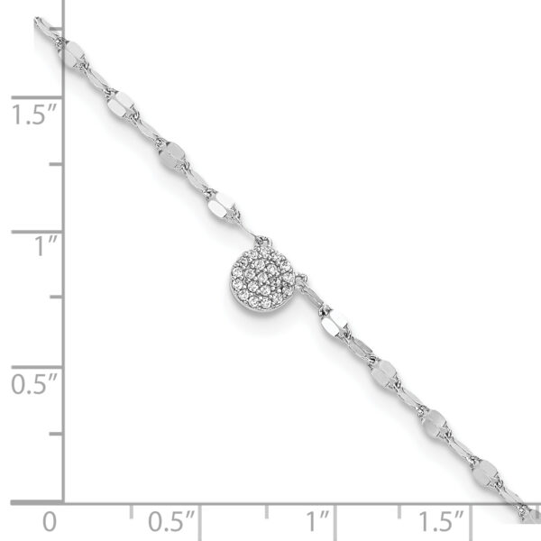 Sterling Silver Rhodium-plated Polished CZ Anklet - Image 2