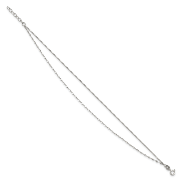 Sterling Silver 2-Strand 9in Plus 1 in Ext. Fancy Chain Anklet - Image 2