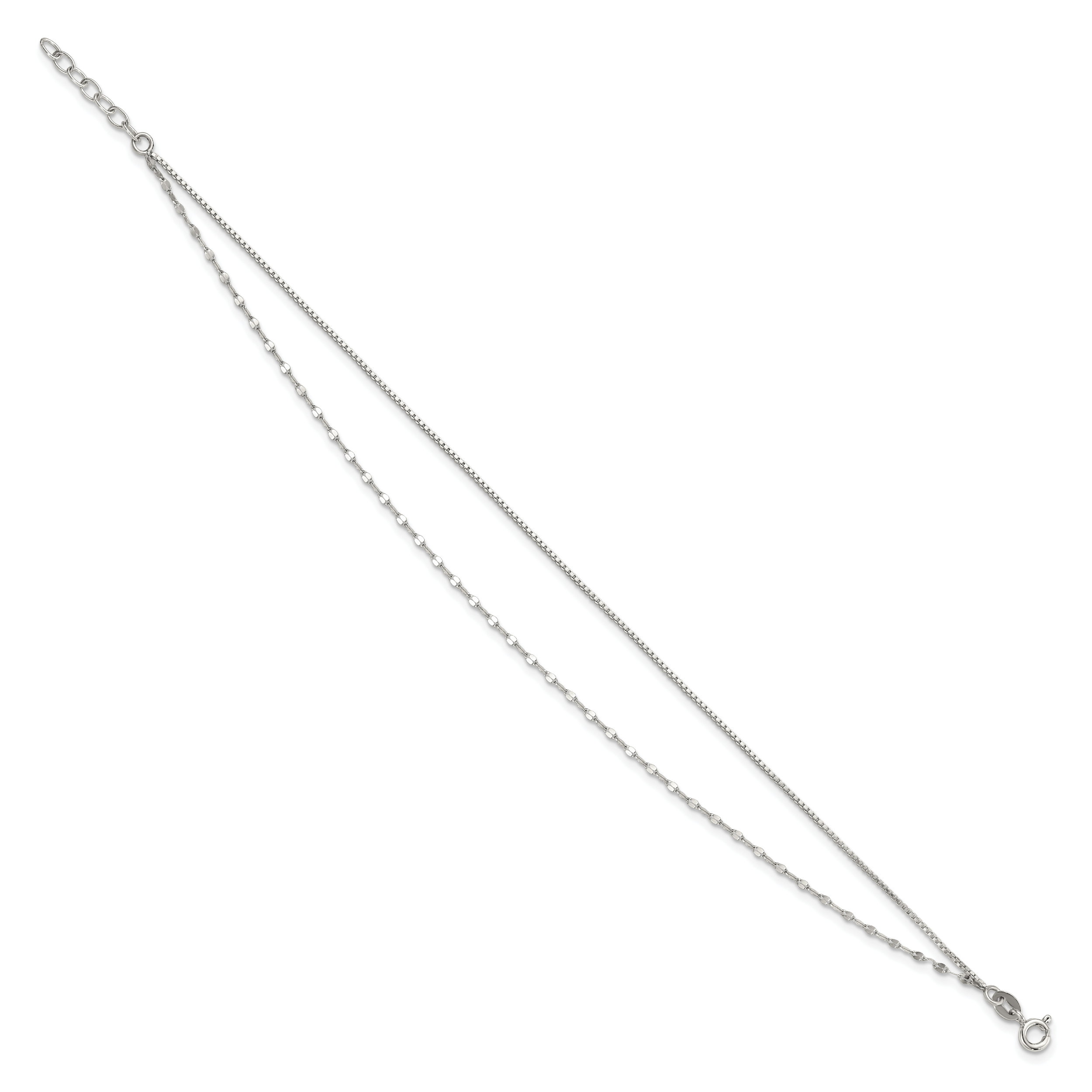 Sterling Silver 2-Strand 9in Plus 1 in Ext. Fancy Chain Anklet - Image 2