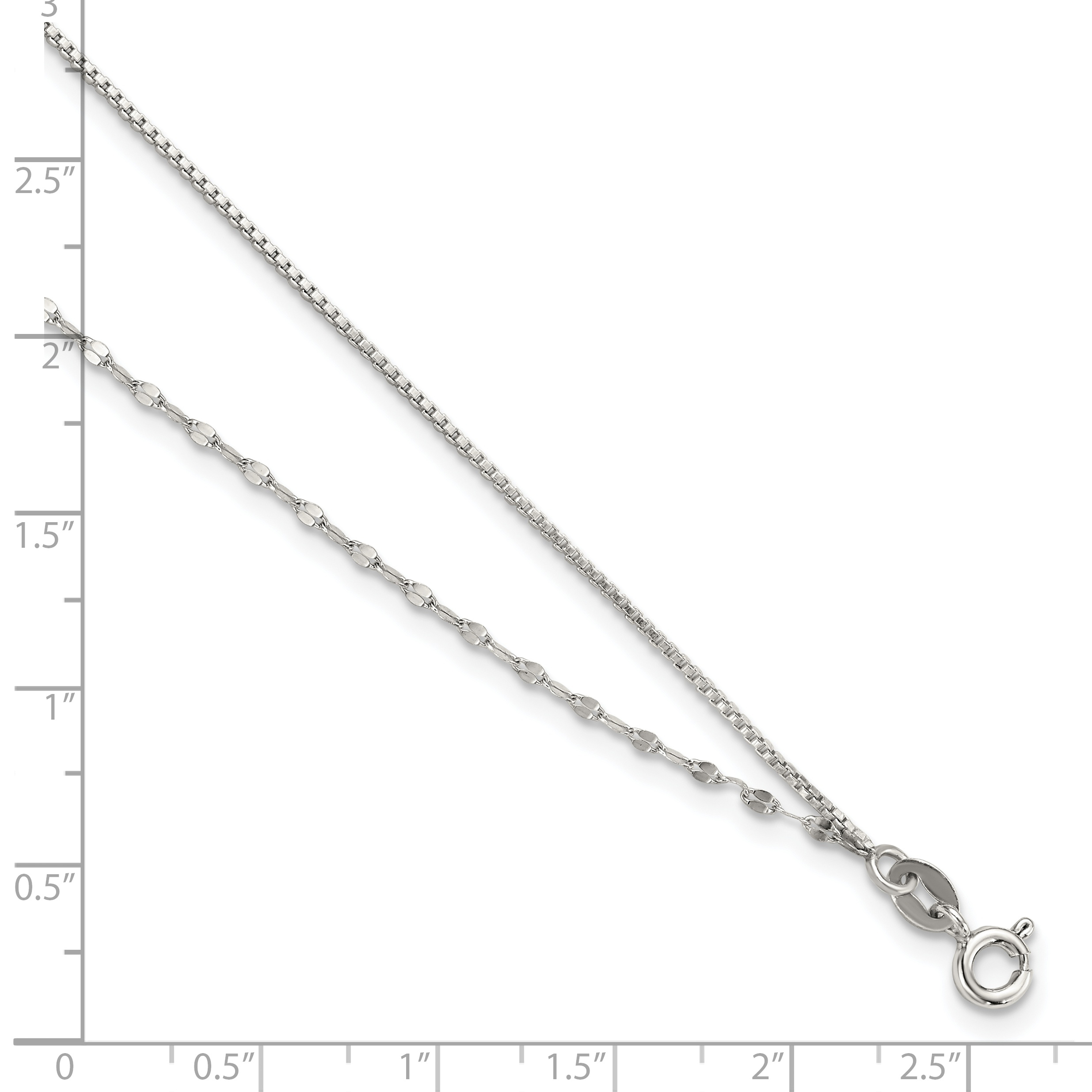 Sterling Silver 2-Strand 9in Plus 1 in Ext. Fancy Chain Anklet - Image 3