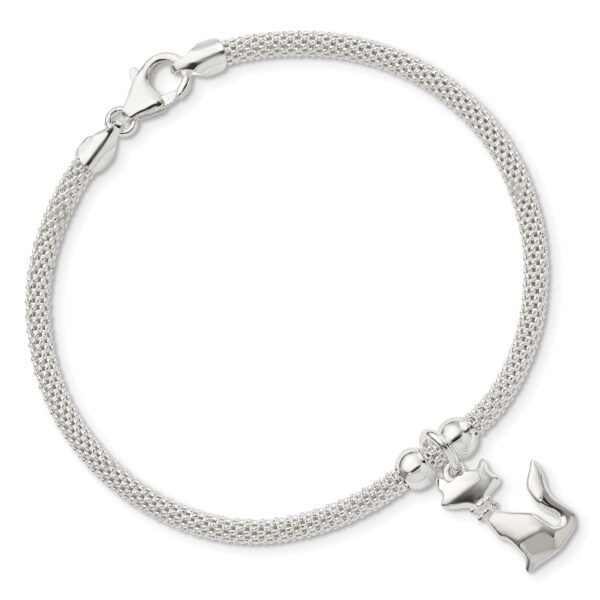 Sterling Silver Polished CZ Cat Charm Bracelet - Image 3