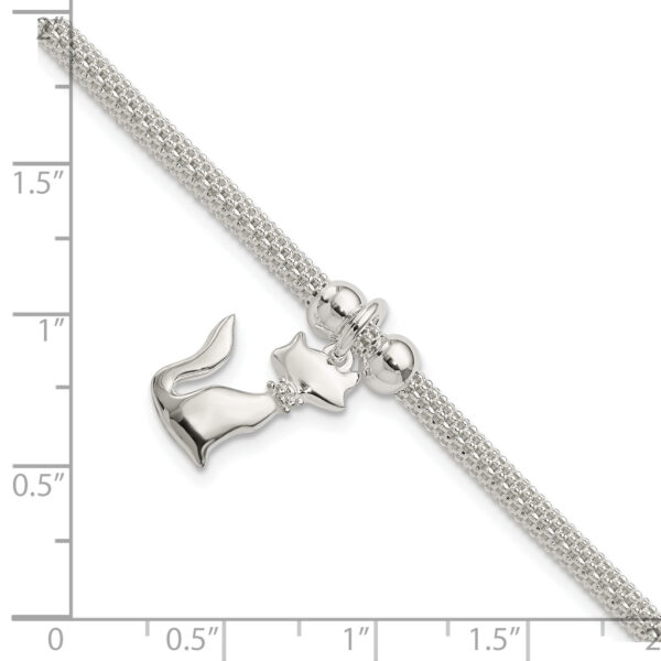 Sterling Silver Polished CZ Cat Charm Bracelet - Image 2
