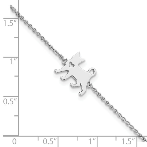 Sterling Silver Rhodium-plated Cat w/Heart 7in Plus 1in ext Bracelet - Image 2