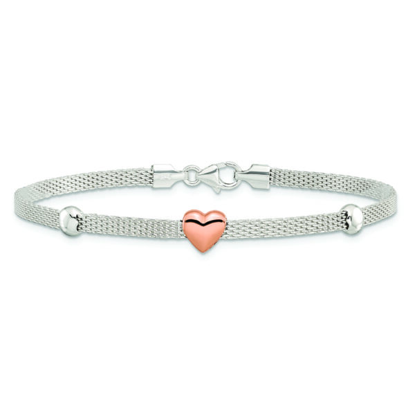 Sterling Silver Polished Rose-plated Heart Bracelet - Image 3