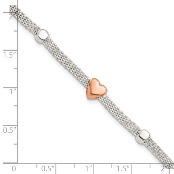 Sterling Silver Polished Rose-plated Heart Bracelet - Image 2