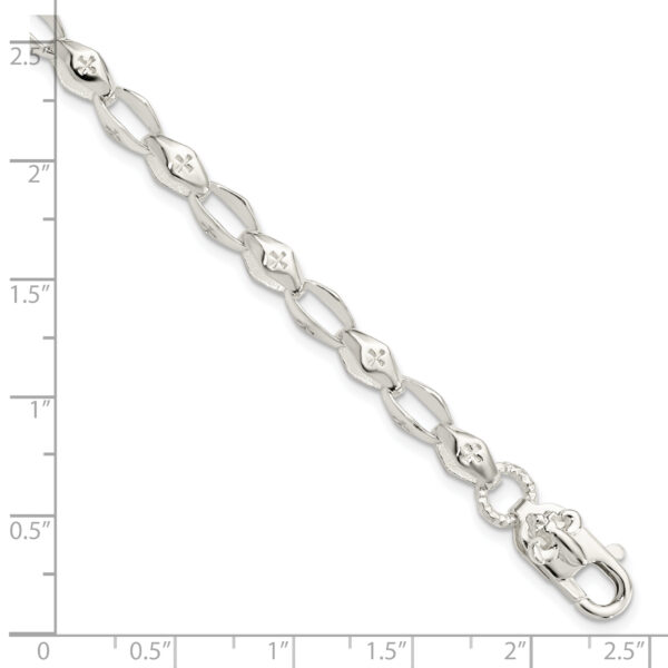 Sterling Silver Polished Cross w/Fleur de Lis Clasp Bracelet - Image 2