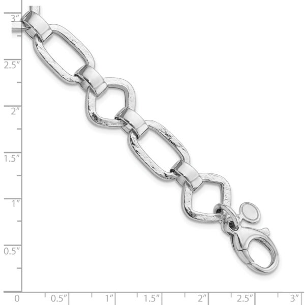 Sterling Silver Rhodium-plated Hammered Geometric w/.5in Ext Bracelet - Image 2