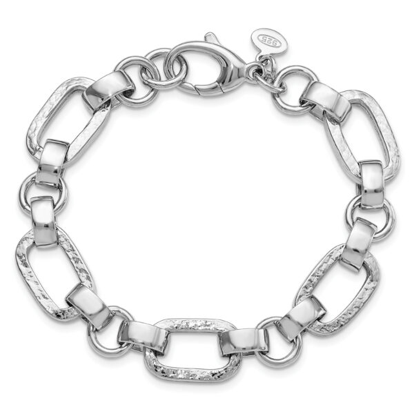 Sterling Silver Rhodium-plated Polished/Hammered Oval Link Bracelet - Image 3