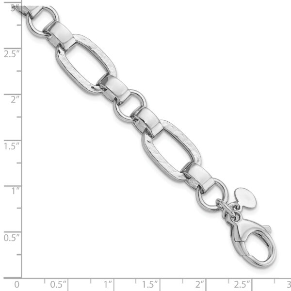 Sterling Silver Rhodium-plated Polished/Hammered Oval Link Bracelet - Image 2