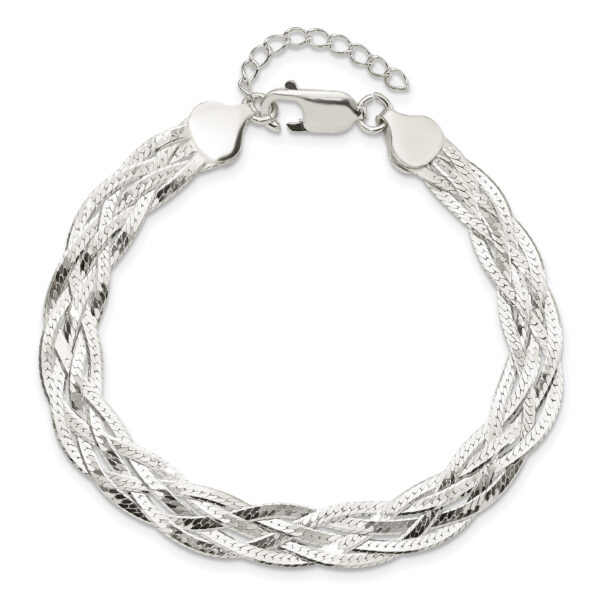 Sterling Silver Polished 5-strd Braided 7in w/1in ext. Bracelet - Image 3