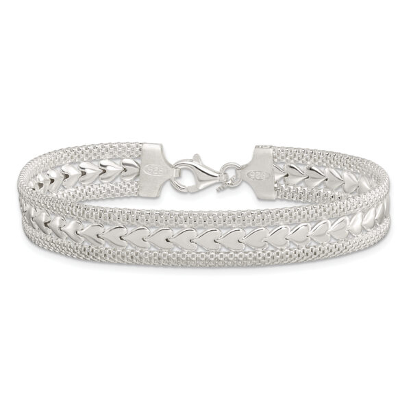 Sterling Silver Polished Textured Heart Bracelet - Image 3