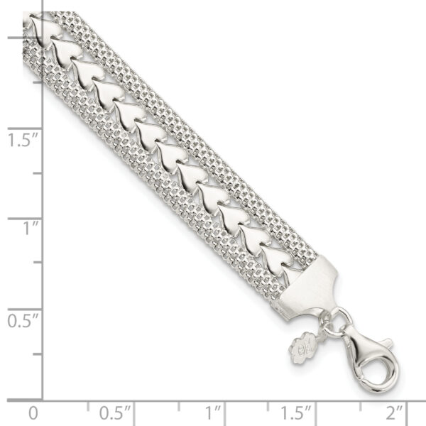 Sterling Silver Polished Textured Heart Bracelet - Image 2