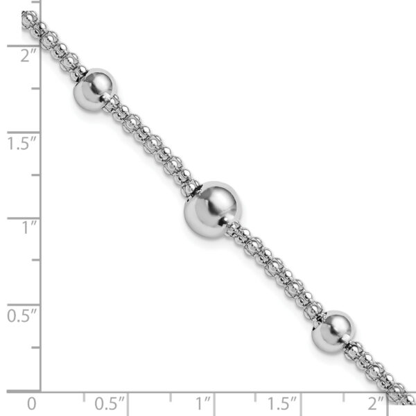 Sterling Silver Rhodium-plated Beaded Popcorn Chain w/1in ext Bracelet - Image 2