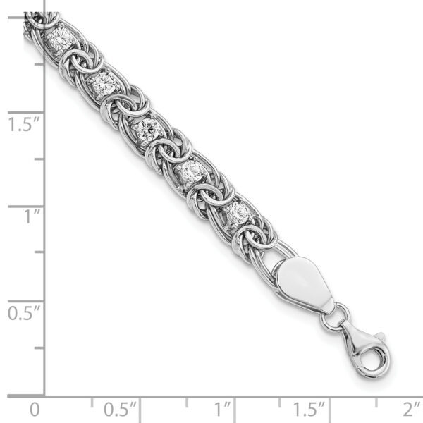 Sterling Silver Rhodium-plated Polished Clear CZ Flat Link 7.5in Bracelet - Image 2