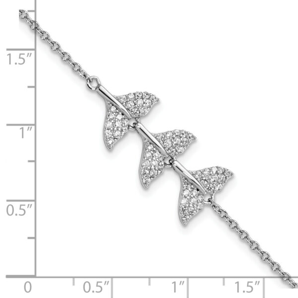 Sterling Silver Rhodium-plated CZ Whale Tail w/ 1inch Bracelet - Image 2