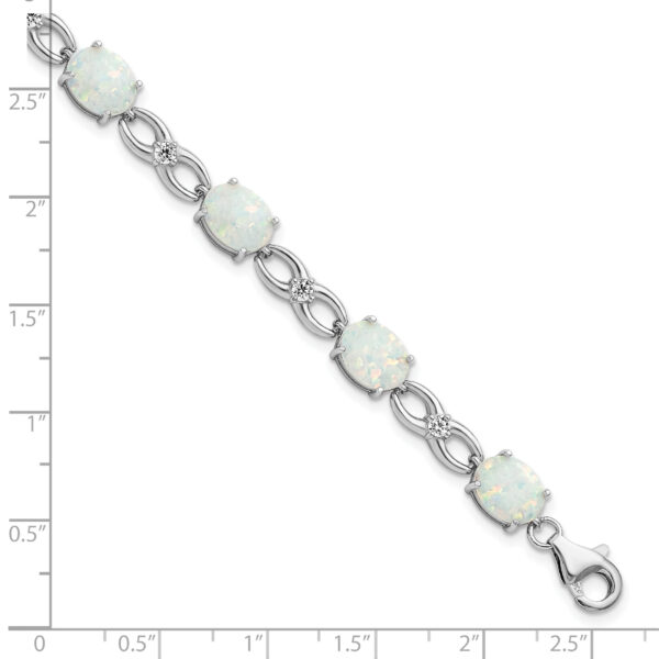 Sterling Silver Rhodium-plated Polished White Created Opal & CZ Bracelet - Image 2