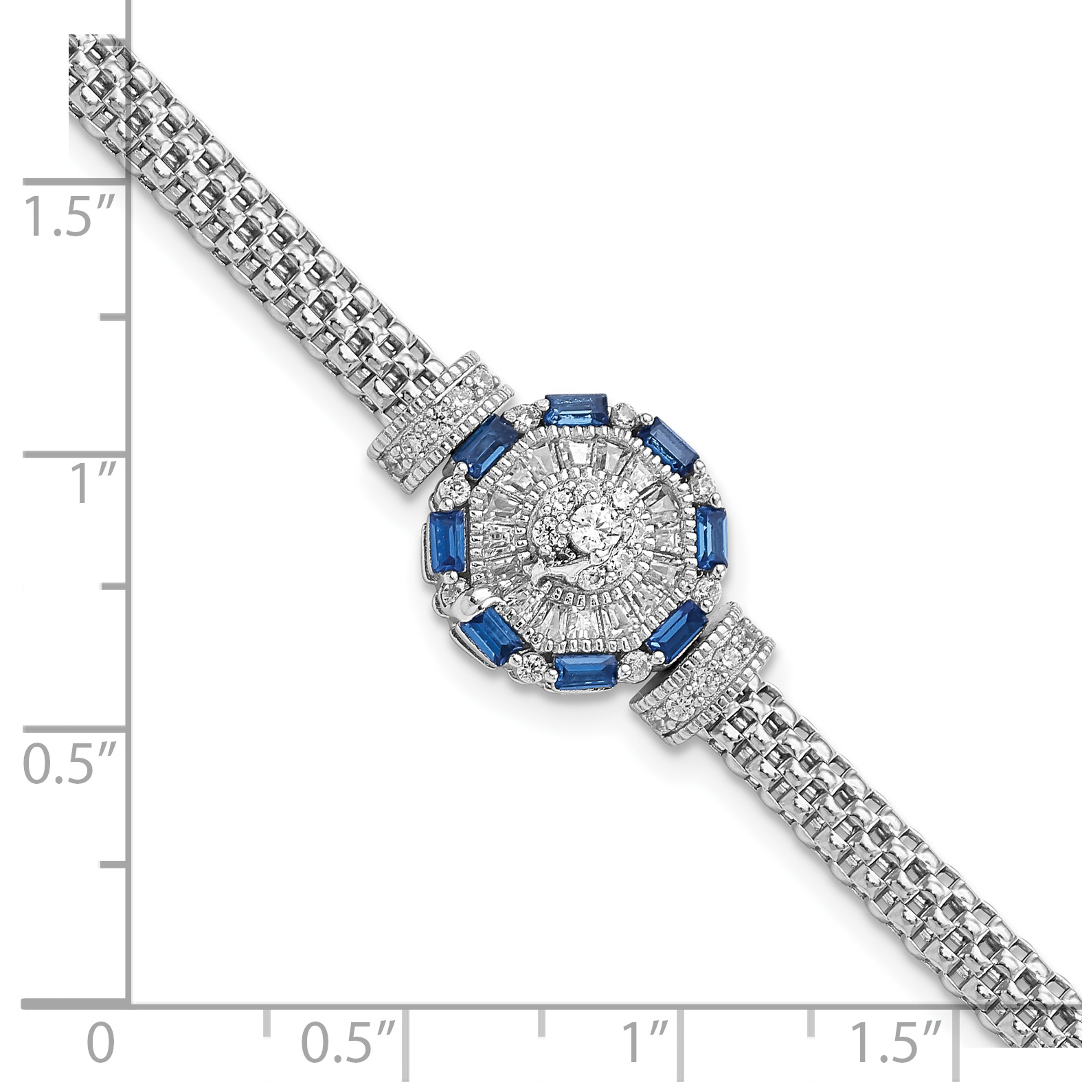 Sterling Silver Rhodium-plated Polished Blue & White CZ Bracelet - Image 2