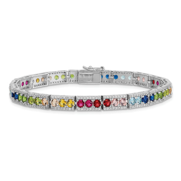 Sterling Silver Rhodium-plated CZ and Multicolor Nano Crystals Bracelet - Image 3