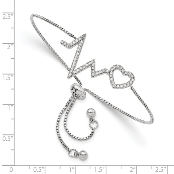 Sterling Silver Polished Rhodium Micro Pav? CZ Heartbeat Adj. Bracelet - Image 2