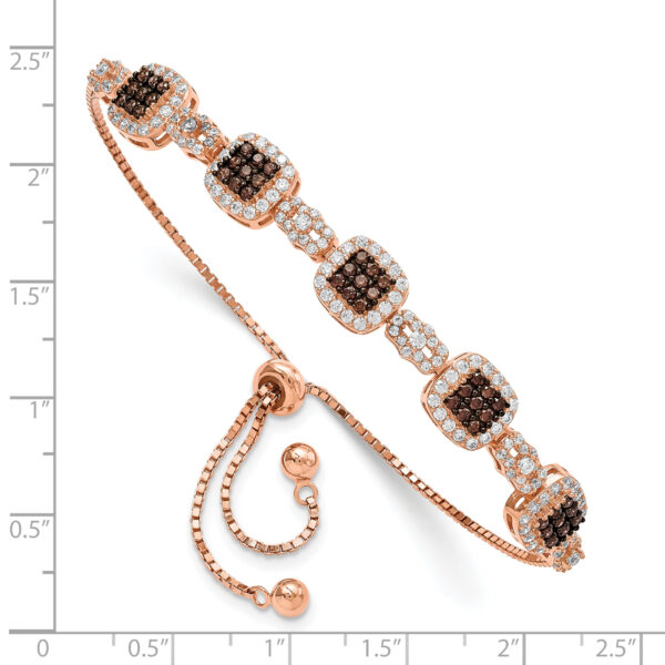 Sterling Silver Rose-tone Black Rhodium-plate Fancy CZ Adjustable Bracelet - Image 2