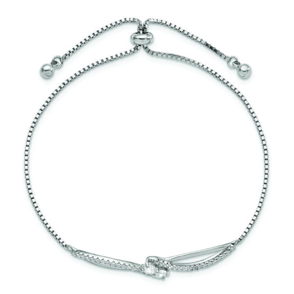 Sterling Silver Polished Rhodium-plated CZ Adjustable Bracelet - Image 3