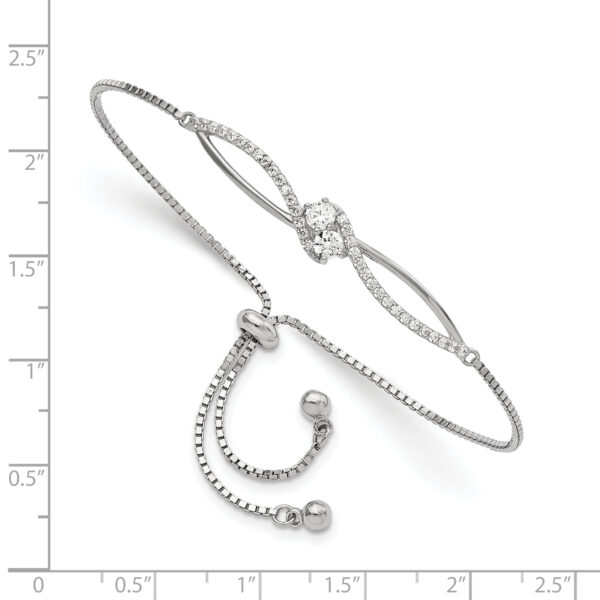 Sterling Silver Polished Rhodium-plated CZ Adjustable Bracelet - Image 2