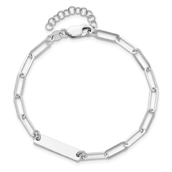 Sterling Silver Rhodium-plated Polished Bar w/ 1in ext. Bracelet - Image 3