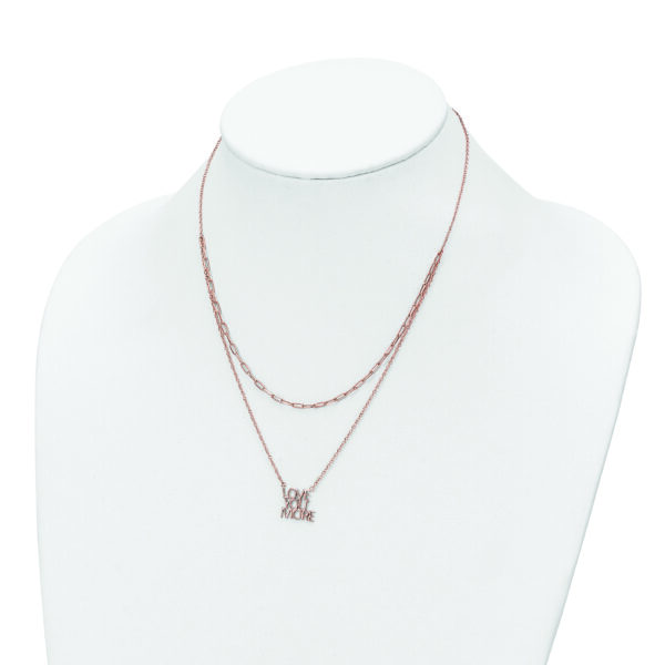 Sterling Silver Rose-tone Love You More Two Strand 16 inch Necklace - Image 3