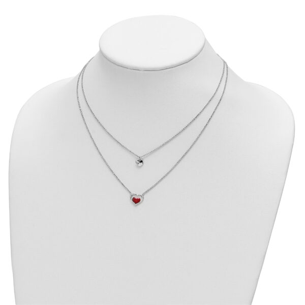 Sterling Silver Rhodium-plate Enamel Heart 2-Strand w/1in Ext Necklace - Image 3