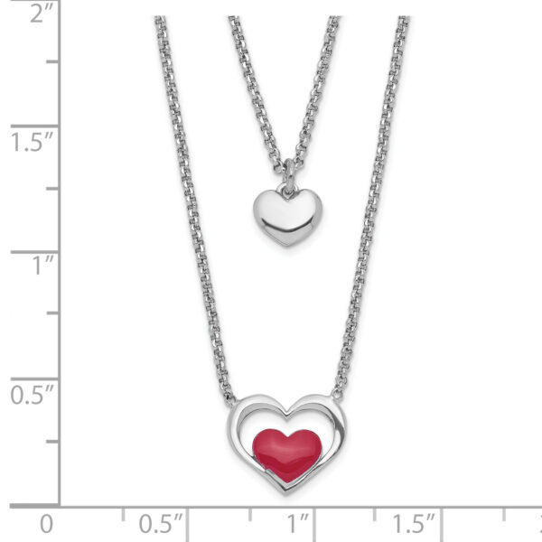 Sterling Silver Rhodium-plate Enamel Heart 2-Strand w/1in Ext Necklace - Image 2
