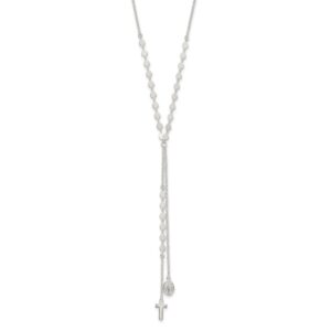 Sterling Silver Polished Miraculous Medal and Cross Drop Necklace