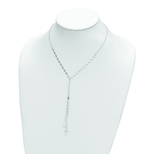 Sterling Silver Polished Miraculous Medal and Cross Drop Necklace - Image 3