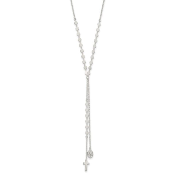 Sterling Silver Polished Miraculous Medal and Cross Drop Necklace