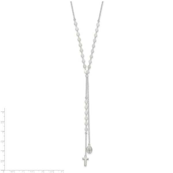 Sterling Silver Polished Miraculous Medal and Cross Drop Necklace - Image 2