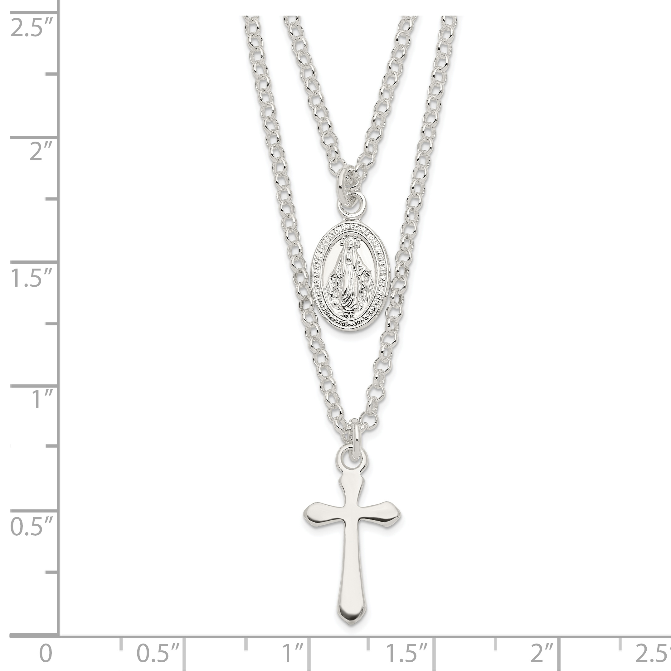 Sterling Silver Polished Medallion & Cross Necklace - Image 2