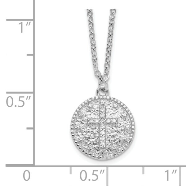 Sterling Silver Rhodium-plated Polished CZ Cross Necklace - Image 2