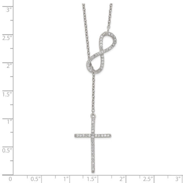 Sterling Silver Polished Rhodium CZ Cross/Infinity Symbol 18in Necklace - Image 2