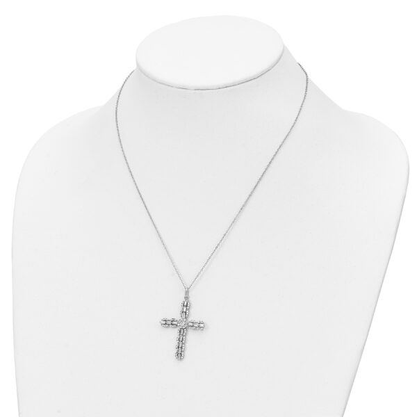 Sterling Silver Rhodium-plated Polished CZ Cross Necklace - Image 3