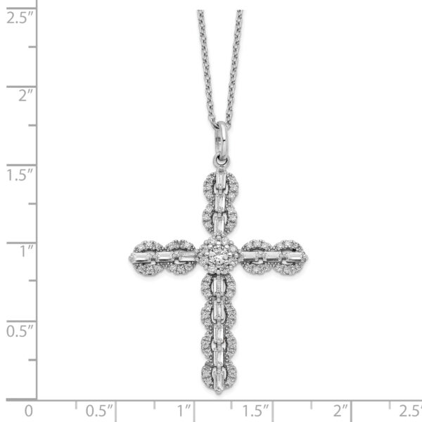 Sterling Silver Rhodium-plated Polished CZ Cross Necklace - Image 2